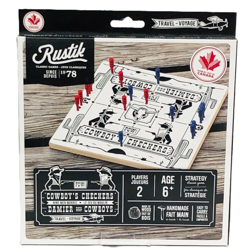 Made in Canada Rustik Classic Travel  Board Game - Cowboy's Checkers Bilingual